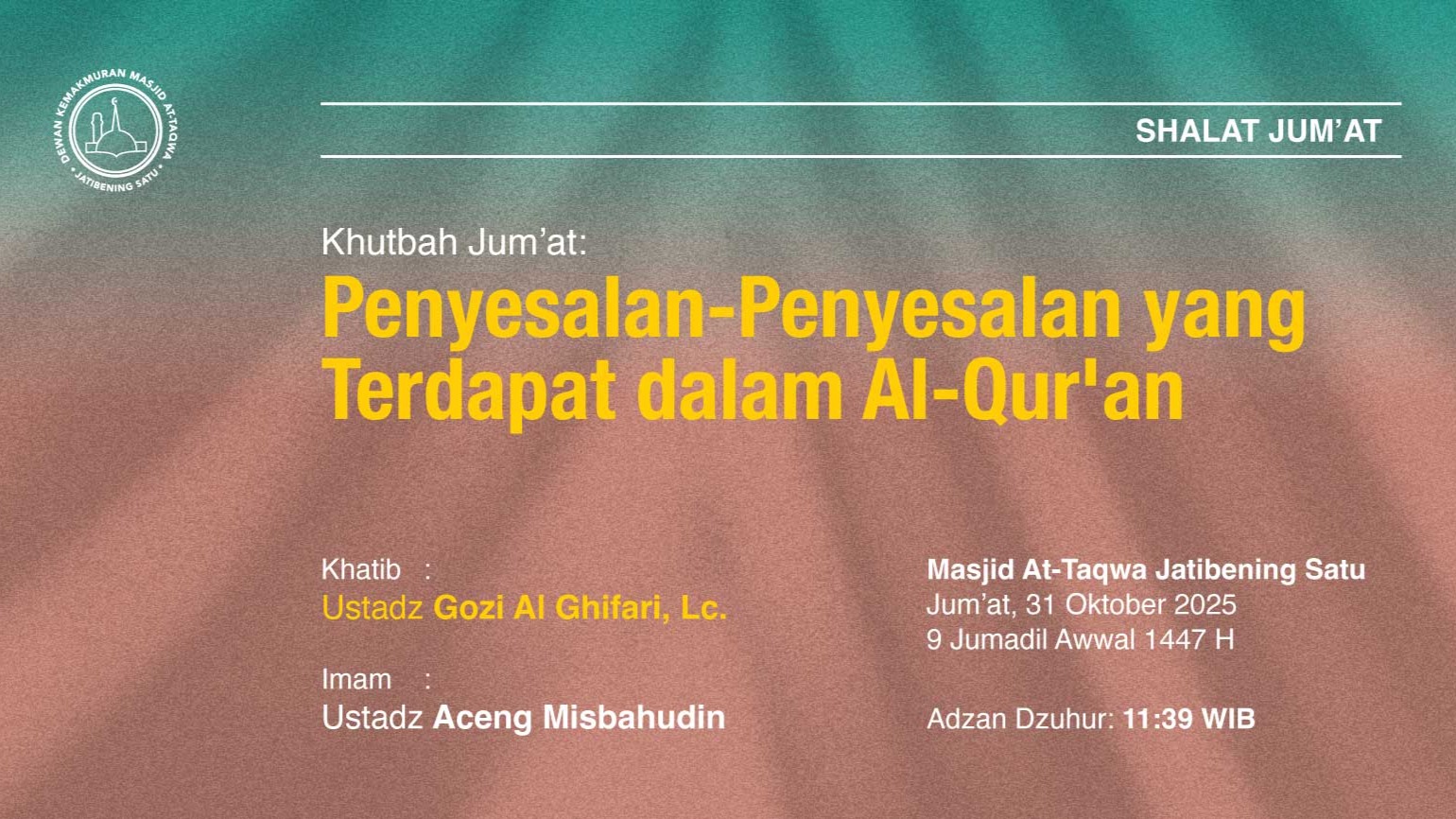Info Shalat Jum'at, 31 Oktober 2025 • 9 Jumadil Awwal 1447 H