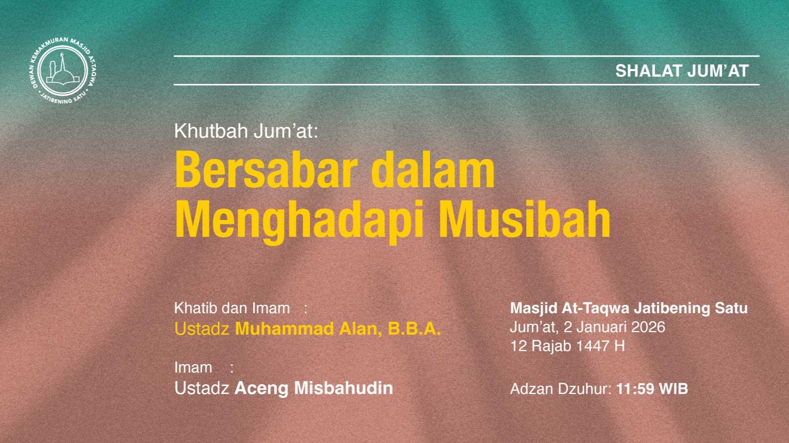 Info Shalat Jum'at 2 Januari 2026 • 12 Rajab 1447 H