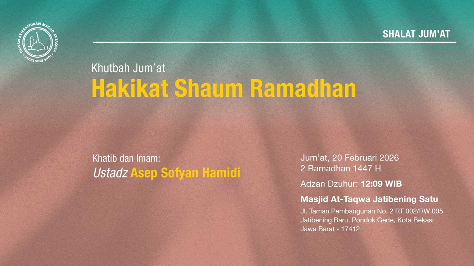 Info Shalat Jum'at 20 Februari 2026 • 2 Ramadhan 1447 H