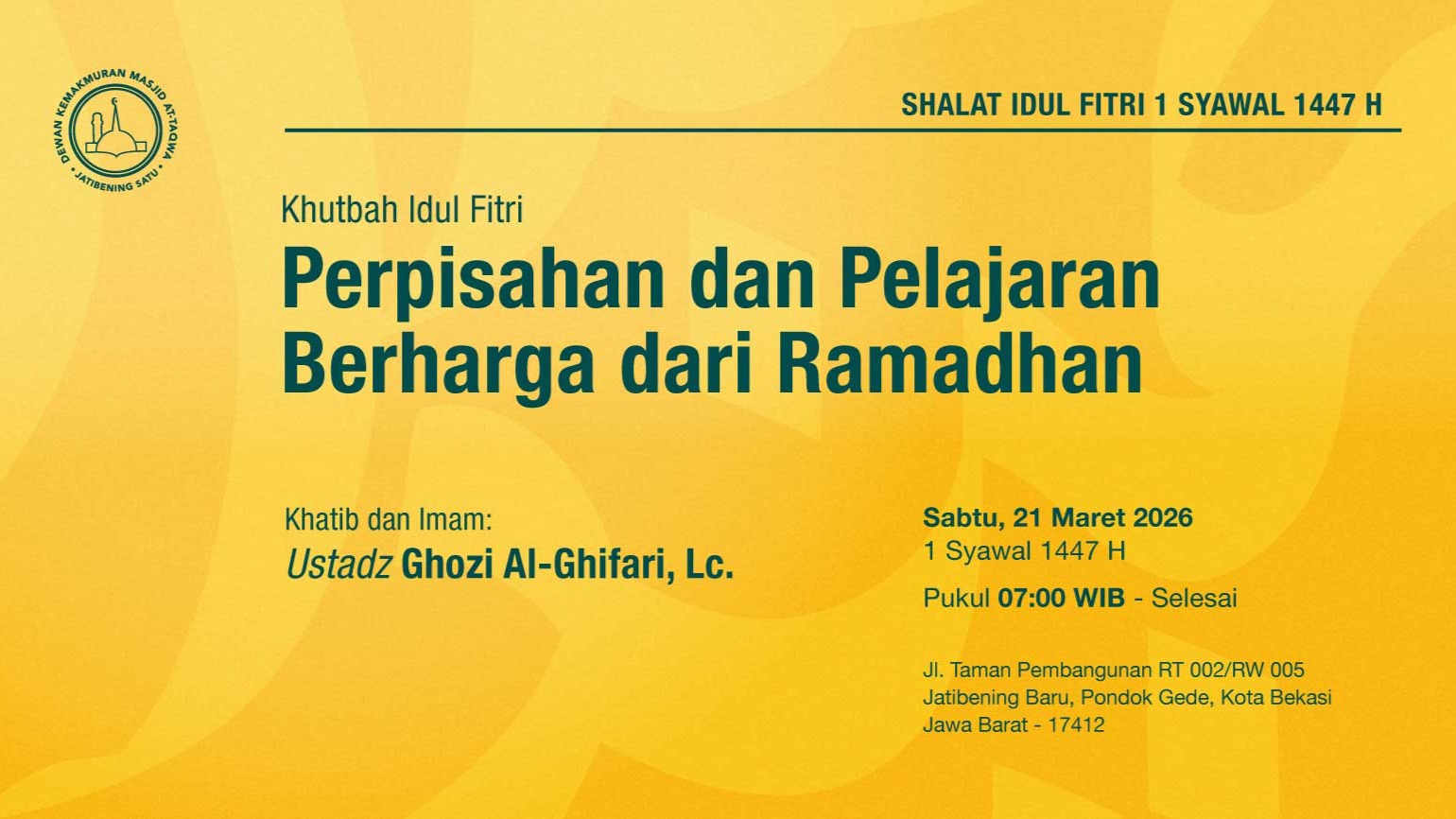 Shalat Idul Fitri 1 Syawal 1447 H (Sesuai dengan Keputusan Pemerintah)