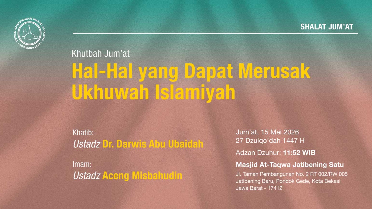 Info Shalat Jumat 15 Mei 2026 • 27 Dzulqo'dah 1447 H
