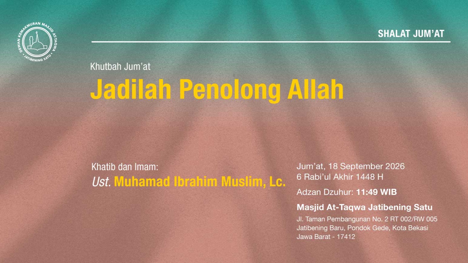 Info Shalat Jumat 18 September 2026 • 6 Rabi'ul Akhir 1448 H