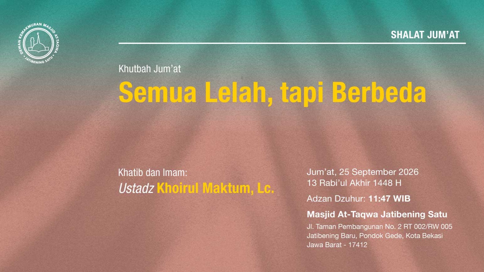 Info Shalat Jumat 25 September 2026 • 13 Rabi'ul Akhir 1448 H