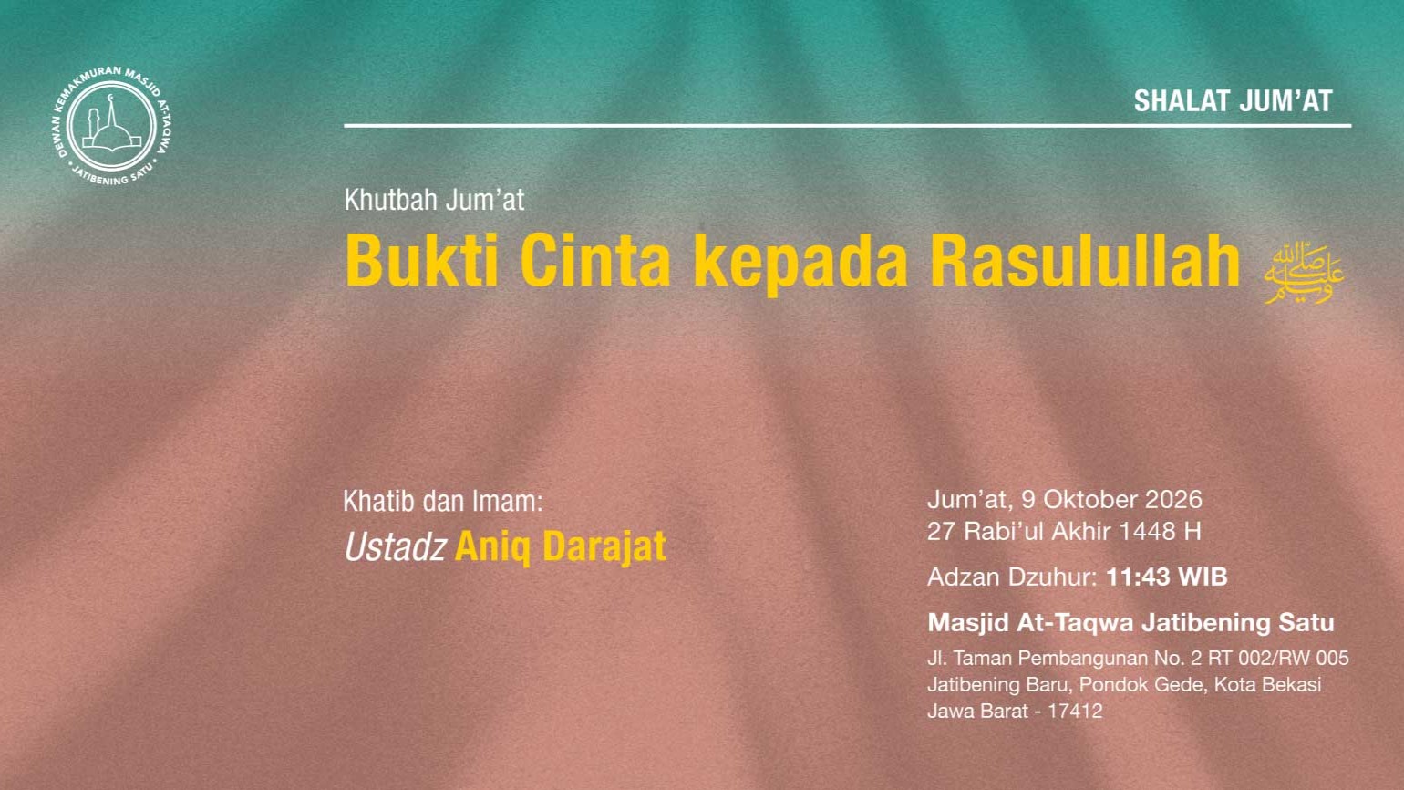 Info Shalat Jumat 9 Oktober 2026 • 27 Rabi'ul Akhir 1448 H