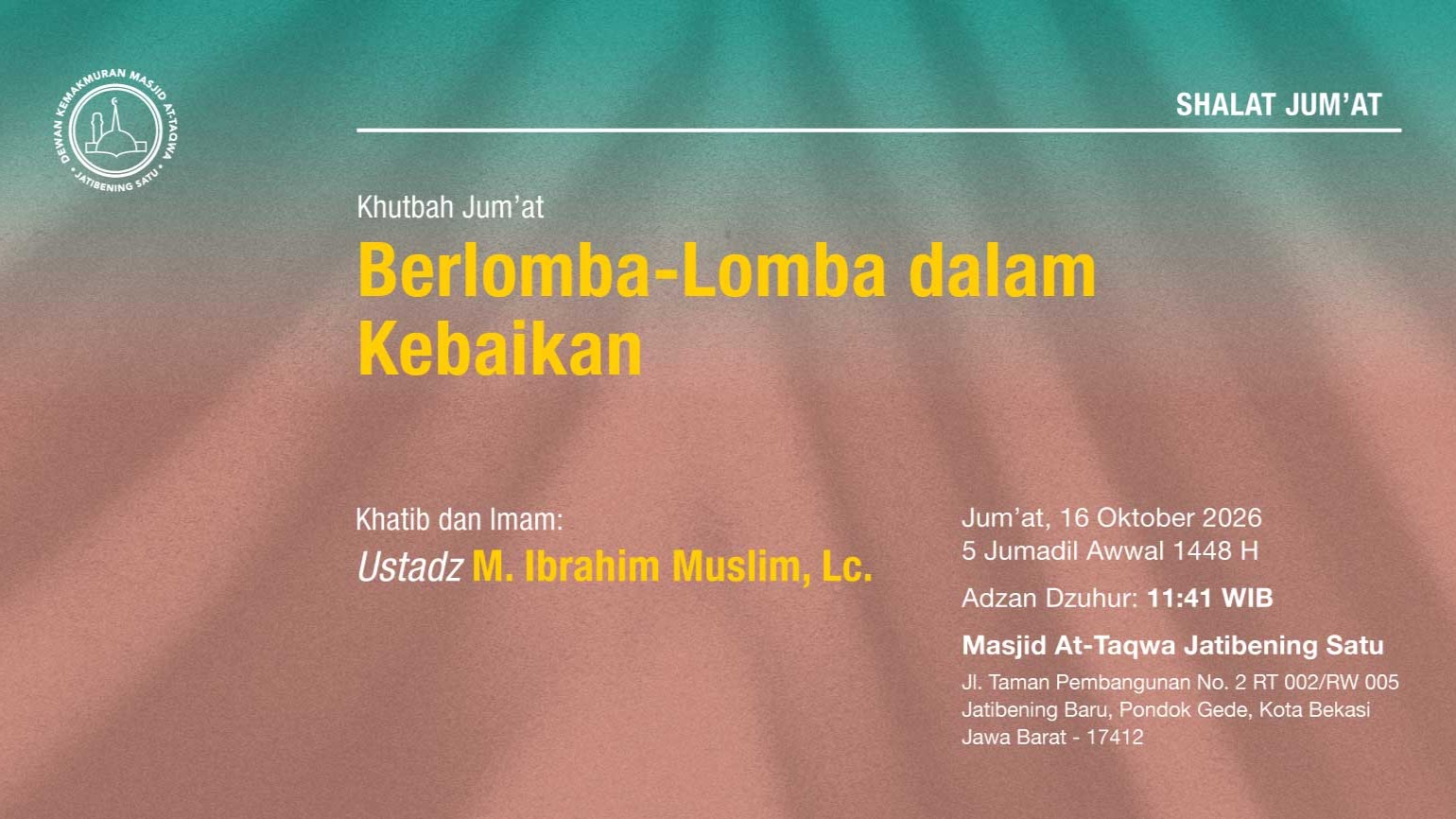 Info Shalat Jumat 16 Oktober 2026 • 5 Jumadil Awwal 1448 H