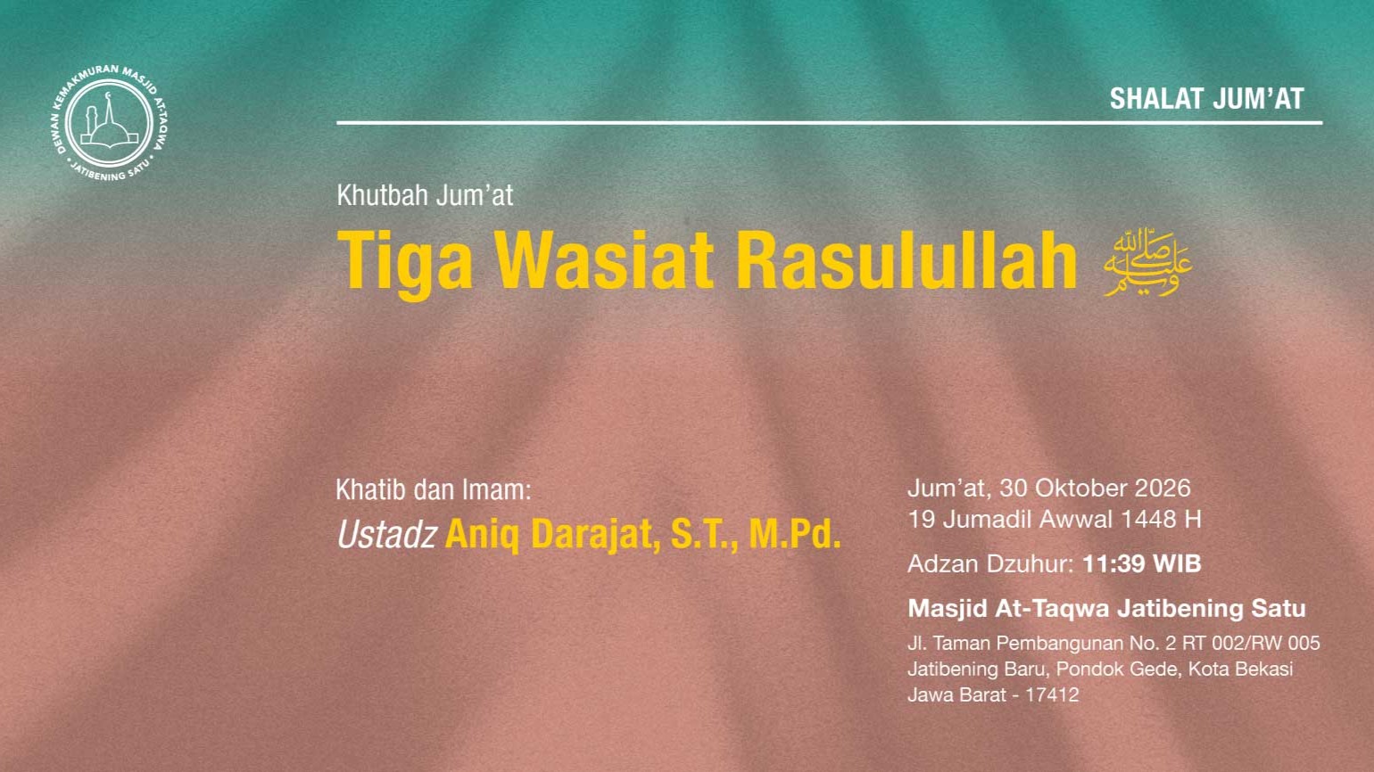 Info Shalat Jumat 30 Oktober 2026 • 19 Jumadil Awwal 1448 H